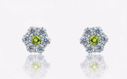 14K White Gold Beautiful Flower CZ Stud Earrings for Women