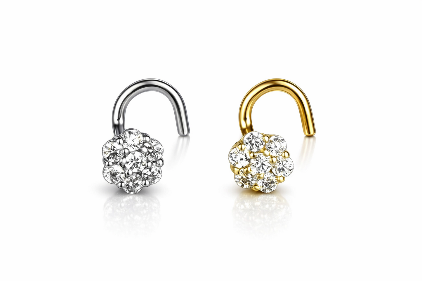 14k Yellow or White Gold CZ Nose Piercing Stud