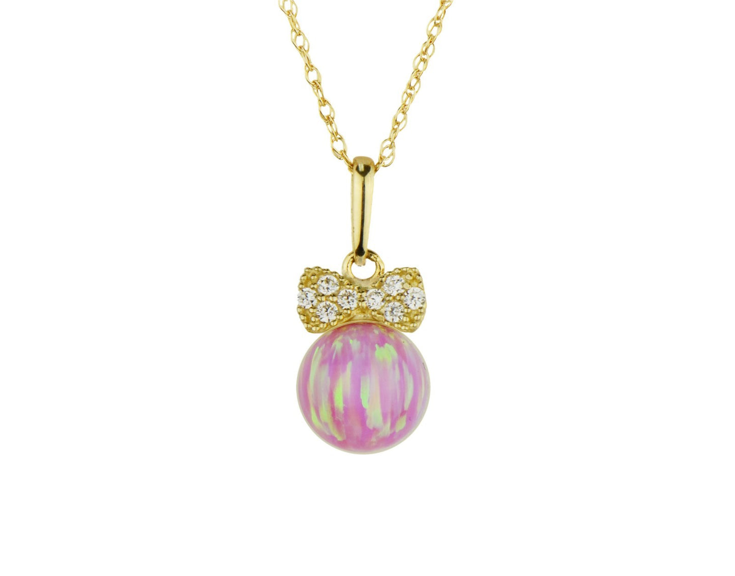 14K Yellow Gold Bow Tie Opal CZ Pendant NO CHAIN
