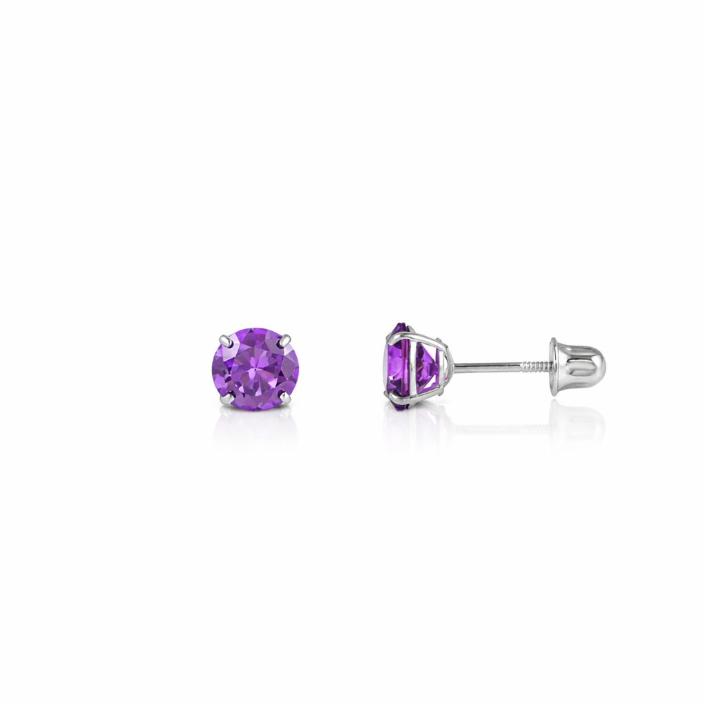 14K Solid White Gold 3mm Round Birthstone Stud Earrings with screw back