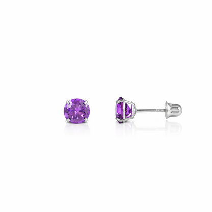 14K Solid White Gold 3mm Round Birthstone Stud Earrings with screw back