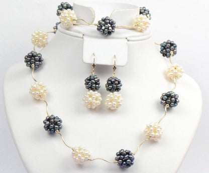 14k Yellow Gold Genuine dyed Pearl Jewelry set (necklace,bracelet,earrings)
