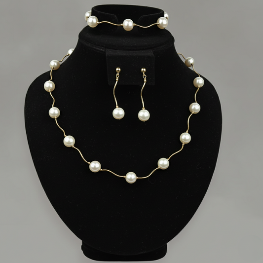 14K Yellow Gold Beautiful Freshwater Pearl  Necklace Set for Women