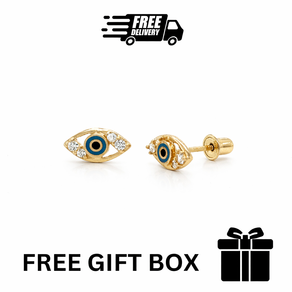14k Yellow  Gold Eye CZ Stud Screw Back Earrings