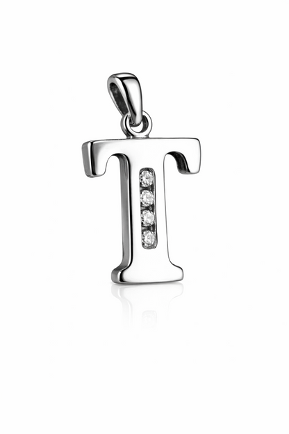 925 Sterling Silver Initial Letter CZ Pendant