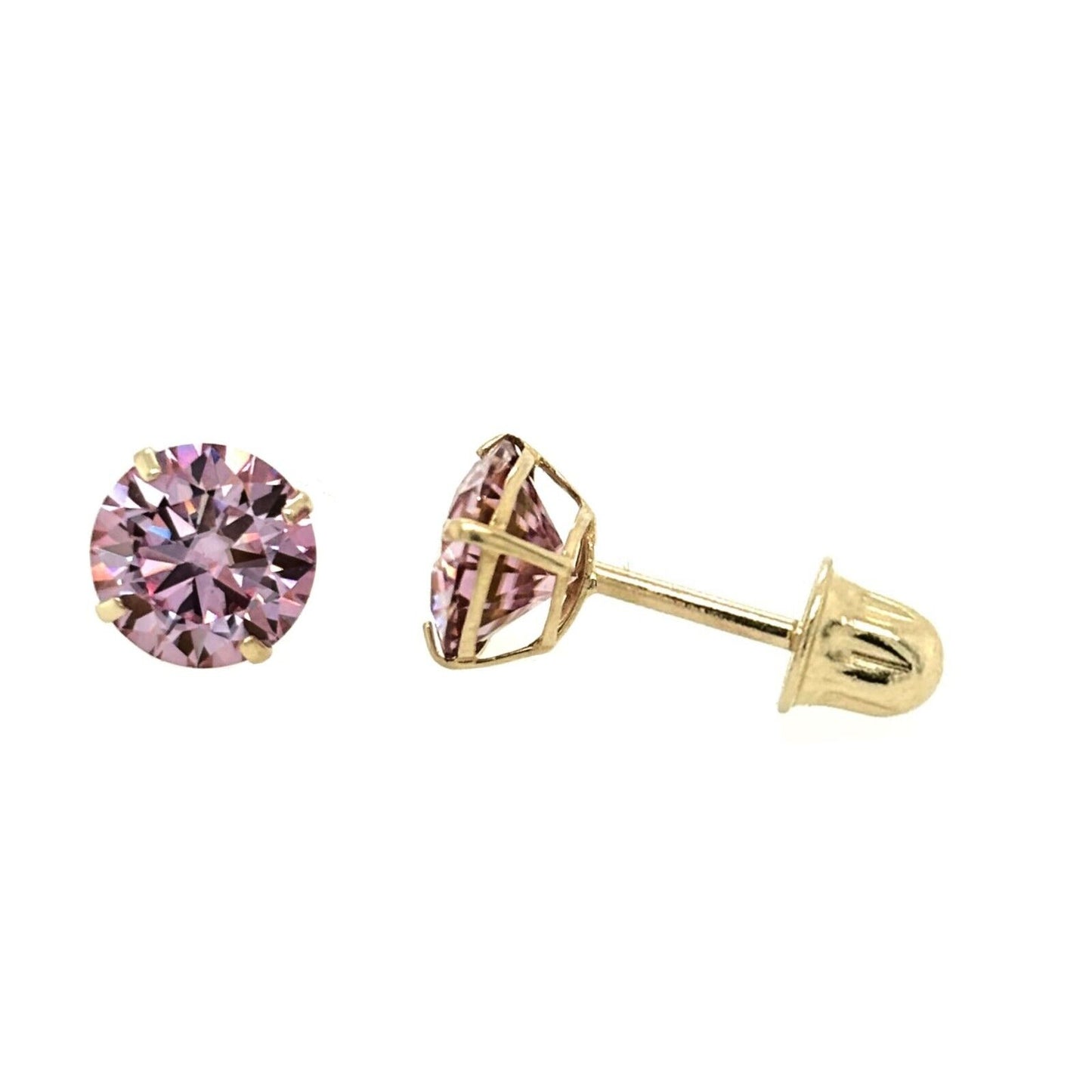 14K Gold GRA Certified D-VVS1 Round Pink Moissanite Screw Back Studs Earrings