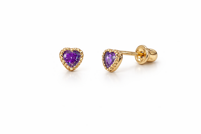 14k Yellow Gold Heart CZ Birthstone Earrings