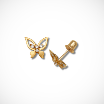 14K Yellow Gold Kids Butterfly Shape Screw Back Studs Earrings
