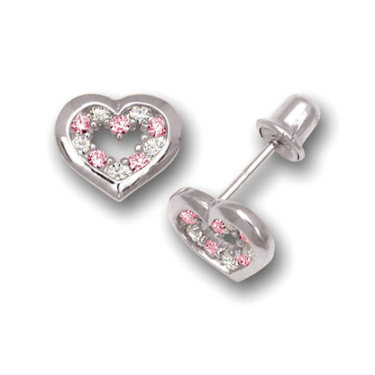 14K Yellow & White Gold Heart Shaped Screw back beautiful Earrings for Women