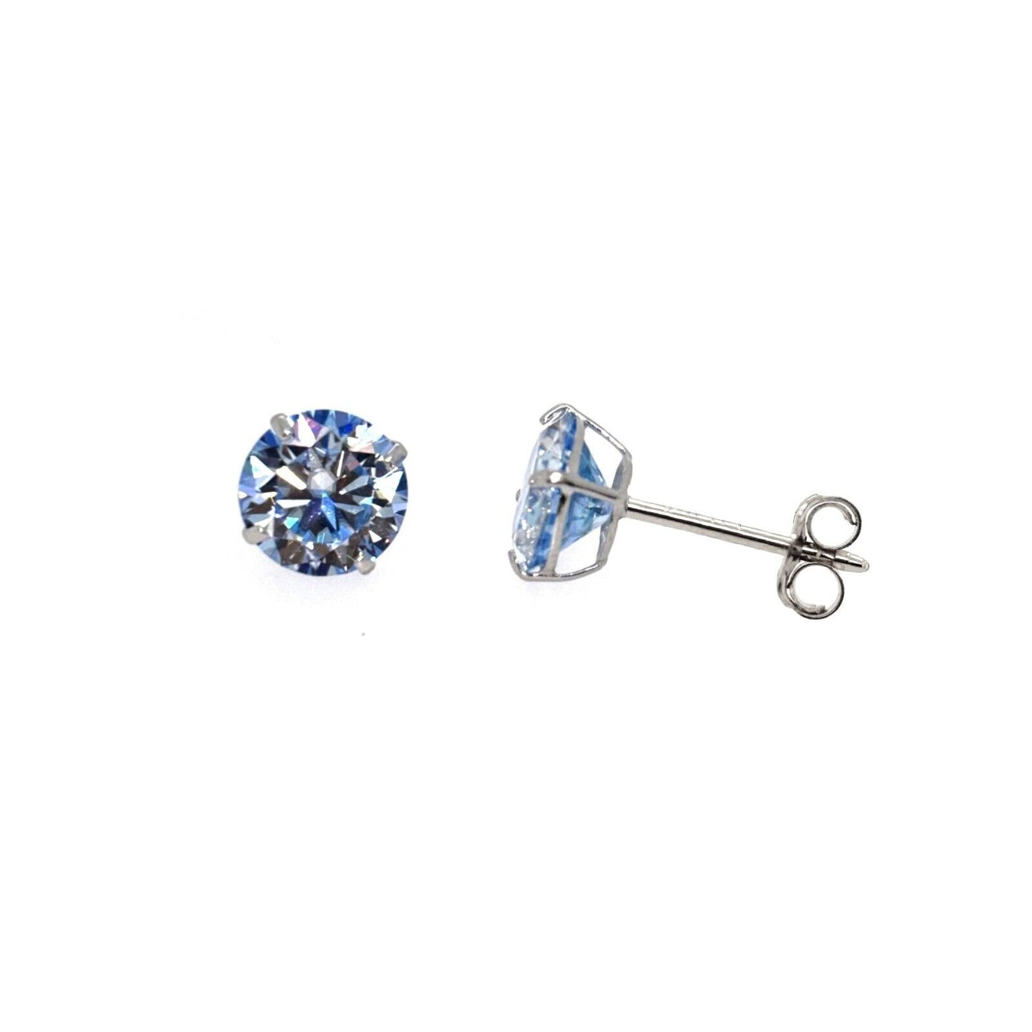 14K Gold GRA Certified D-VVS1 Ocean Blue Moissanite Push Back Studs Earrings