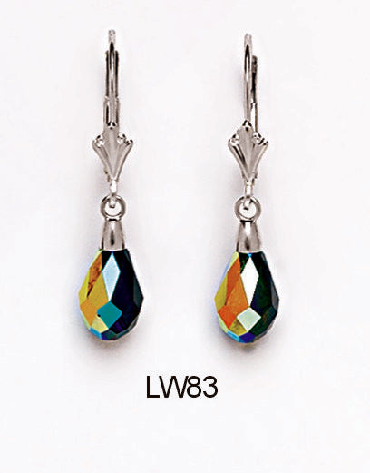 14k White Gold Tear Drop Dangle leverback Earrings
