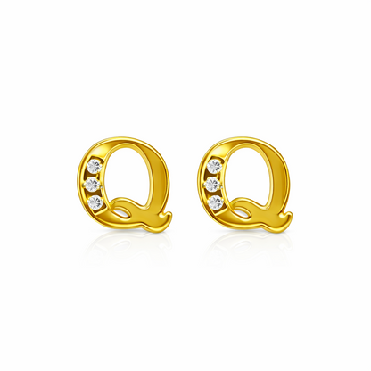 14k Yellow or White Gold Initial Letters CZ Stud Earrings