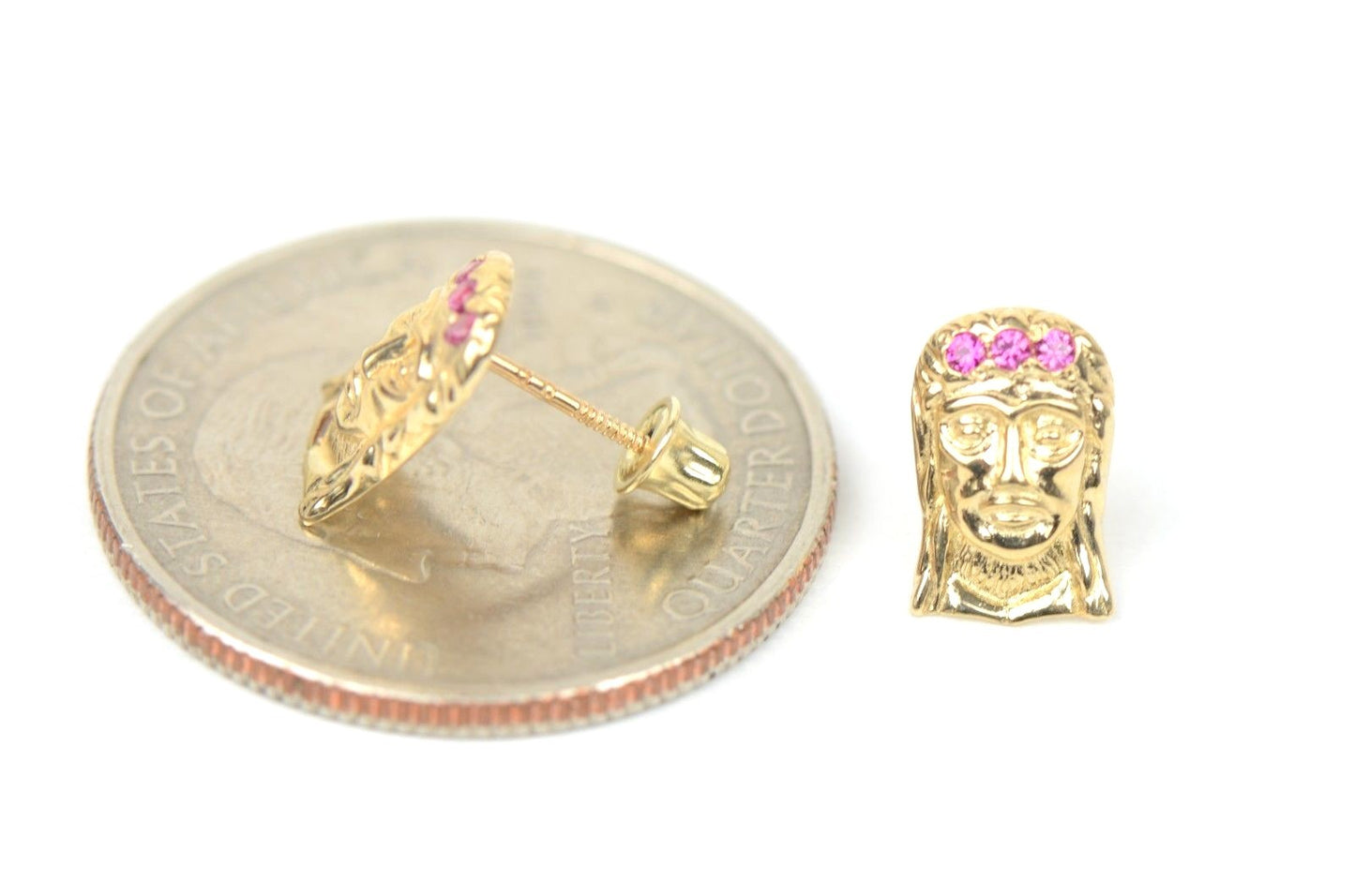 14k Yellow or White Gold Jesus Face CZ Stud Earrings