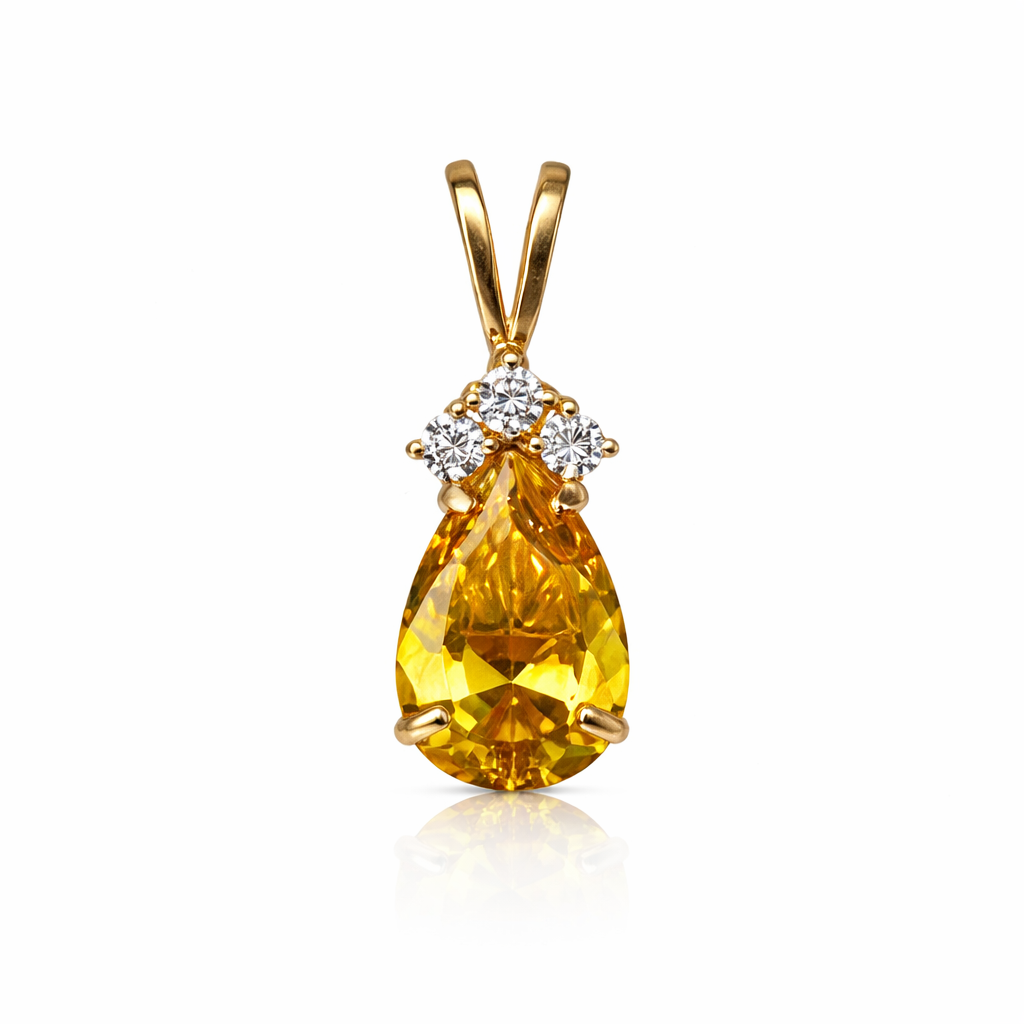 14k Yellow Gold Pear CZ Birthstone Pendant