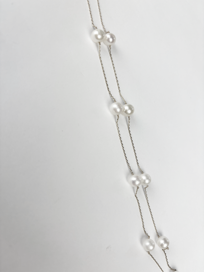 14k Yellow & White Gold Genuine White Pearls by the yard 16"& 18" Necklace