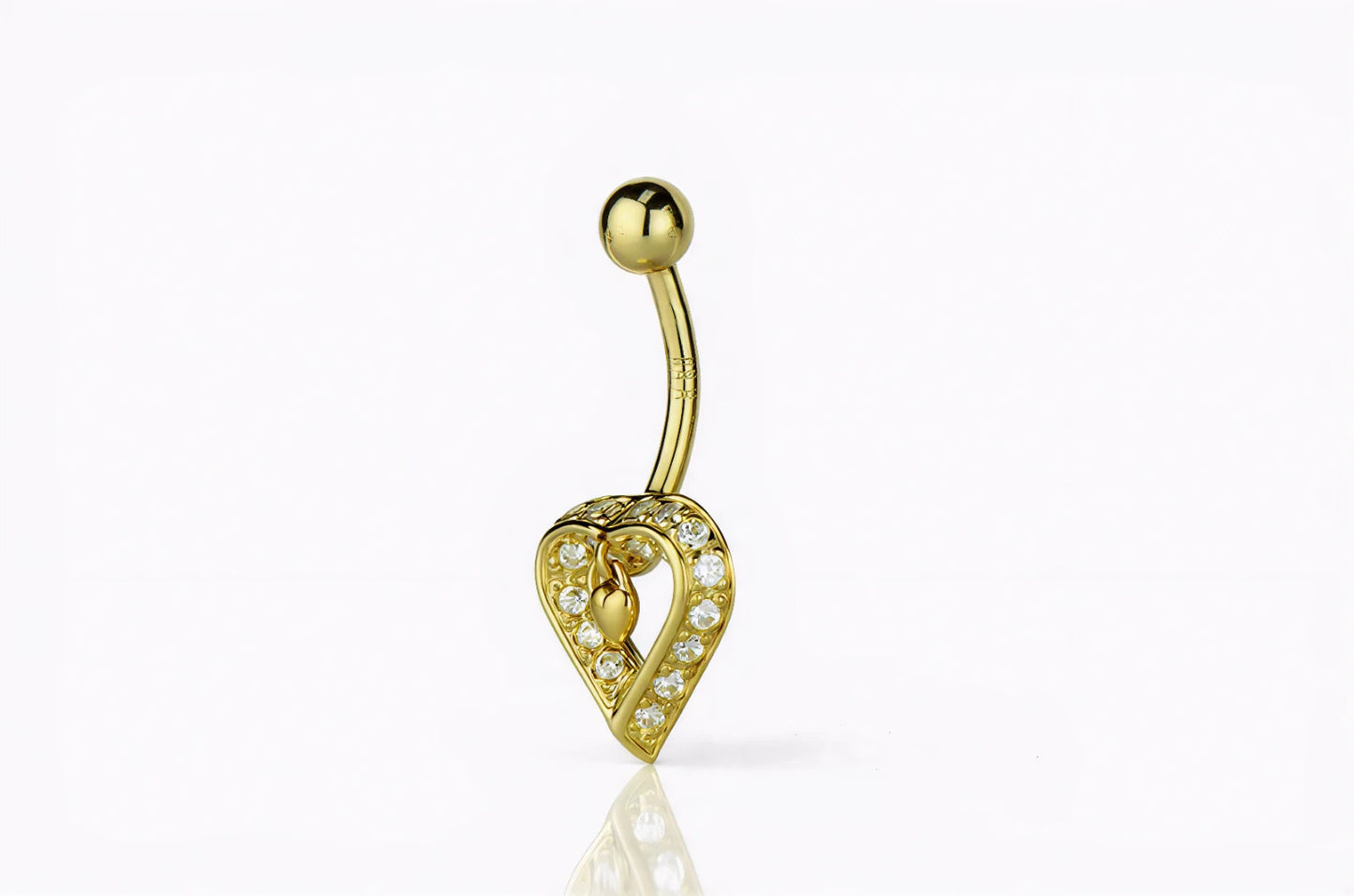 14k Yellow or White Gold Belly Button Heart Body Jewelry Piercing