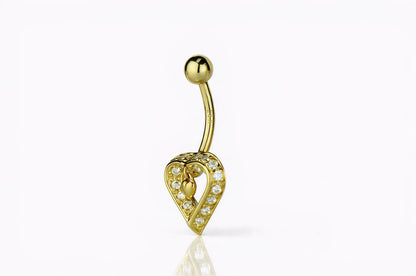 14k Yellow or White Gold Belly Button Heart Body Jewelry Piercing