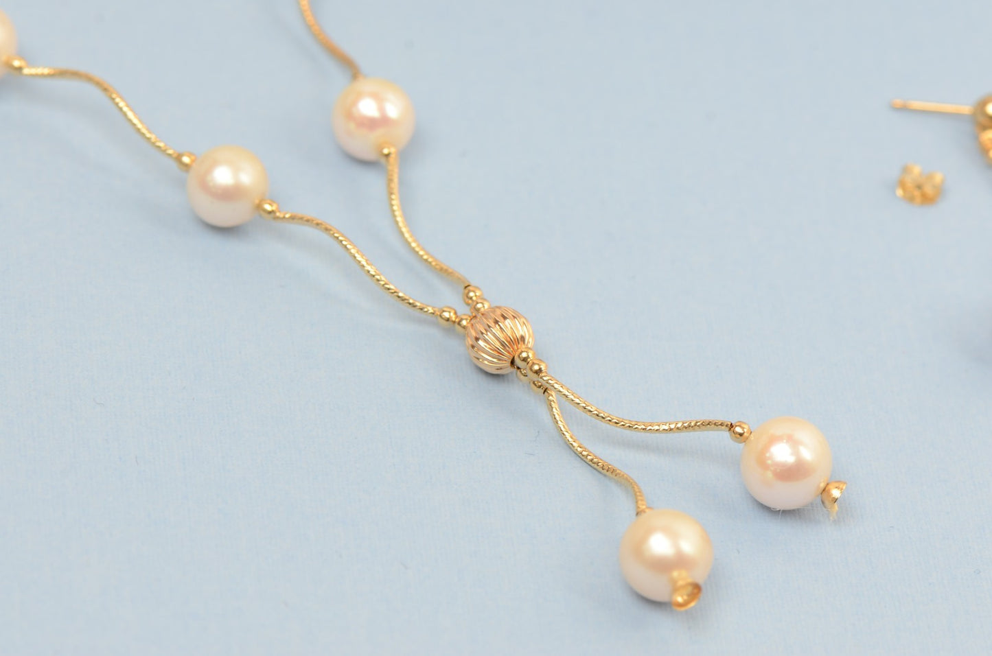 14k Yellow Gold Natural White Pearls 3pcs Women Set:Necklace, Bracelet, Earrings