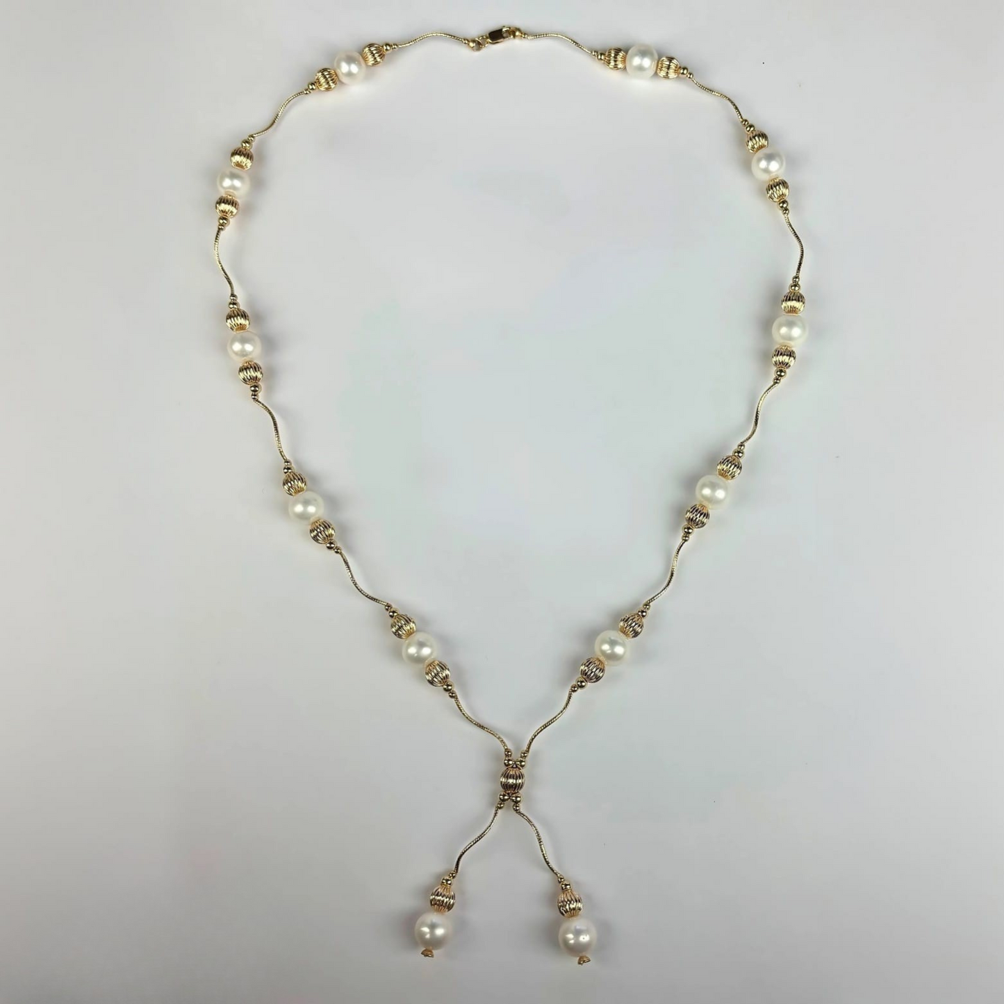 14K Yellow Gold Genuine White Pearls Necklace for Women Elegant  Jewelry Gift