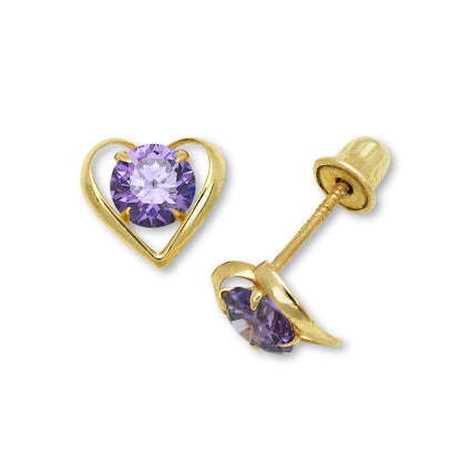 14k Yellow Gold CZ Open Heart Stud Earrings