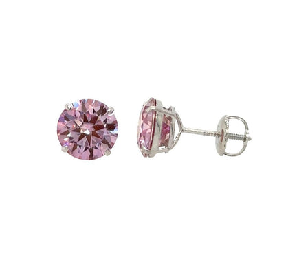 14K Gold GRA Certified D-VVS1 Round Pink Moissanite Screw Back Studs Earrings