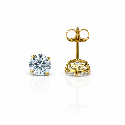 14k Heavy Basket Yellow Gold Round AAA Quality CZ Stud with push back