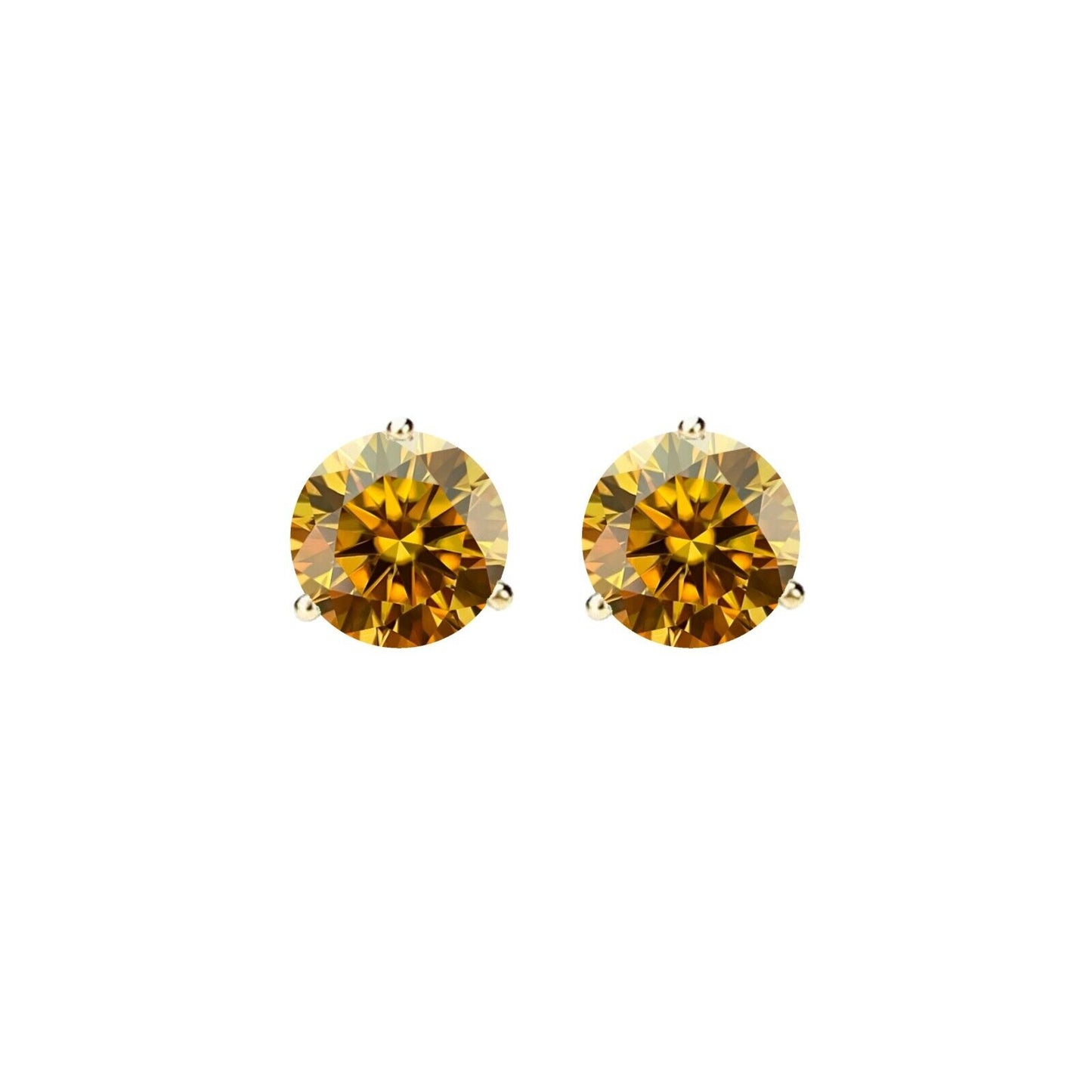 14K Gold GRA CertifiedD-VVS1 Champagne Moissanite ScrewBack Stud Earrings