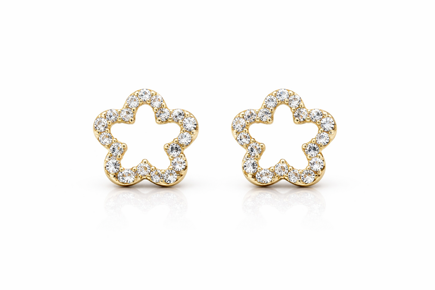 14K Yellow & White Gold Flower CZ Stud Earrings for Women