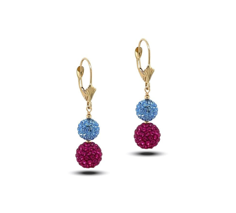 14K Yellow Gold Leverback Dangle Earrings with Genuine Czech Crystals