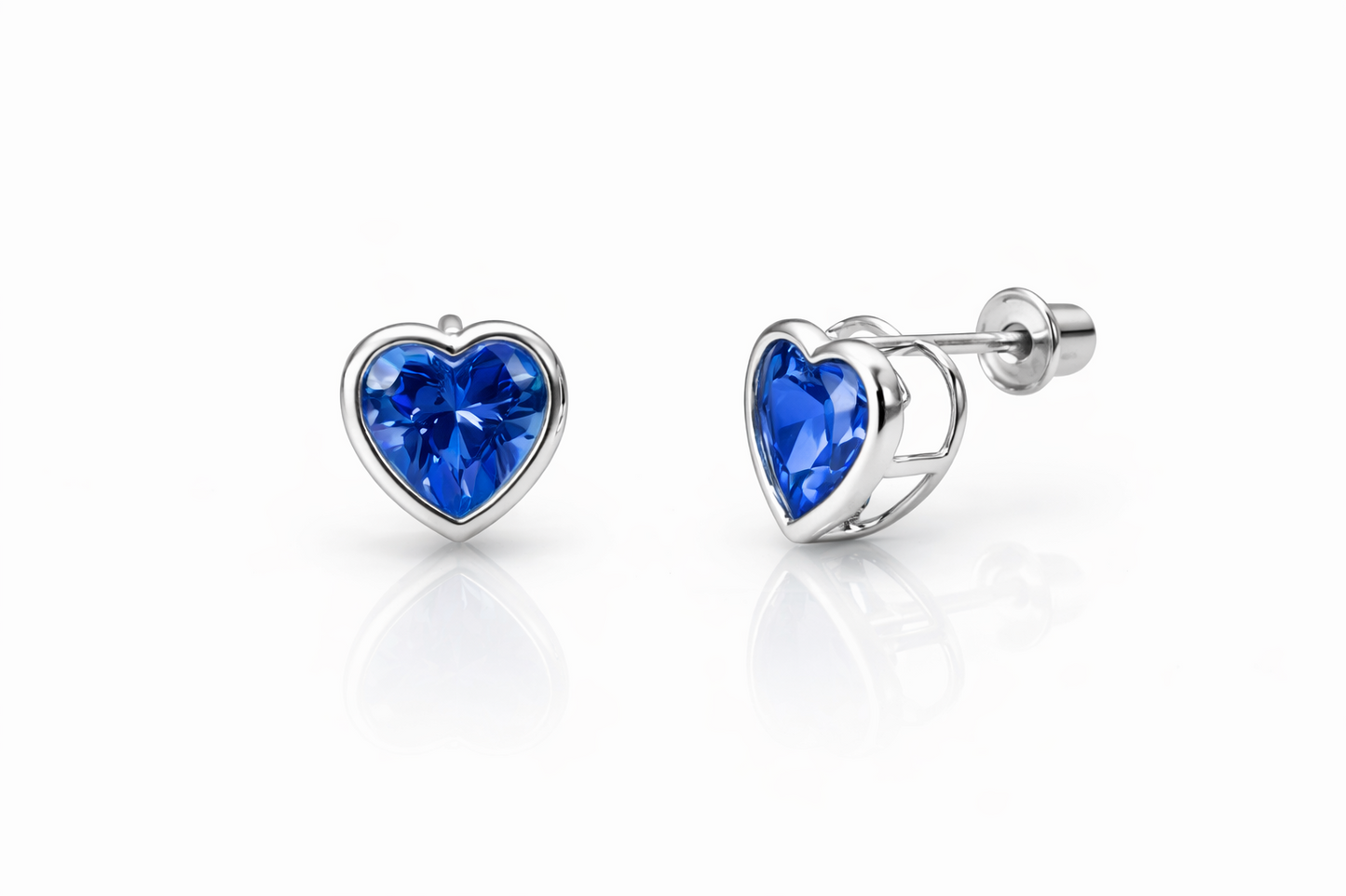 14K Solid White Gold Heart Birthstone Stud Earrings 6MM X 6MM