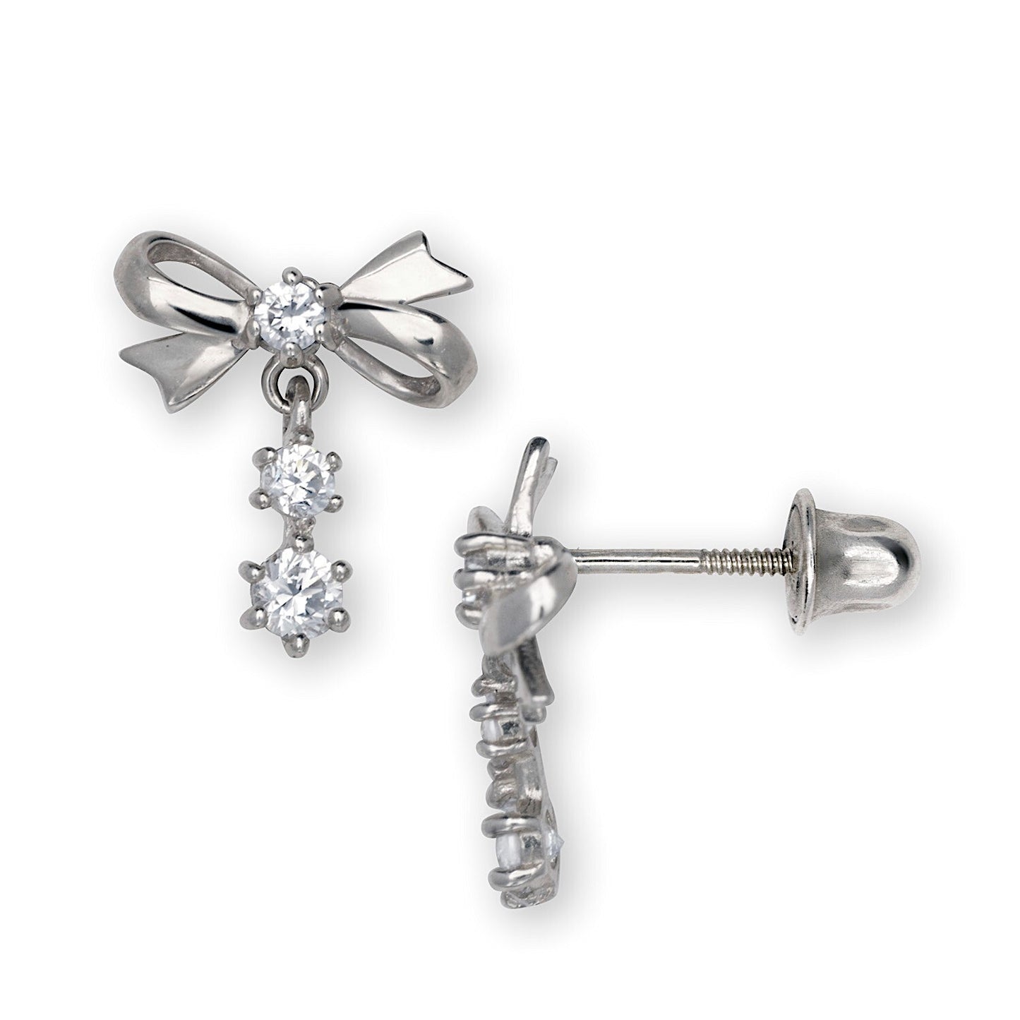 14K Yellow & White Gold Pretty Bow Dangle Earrings for Girls