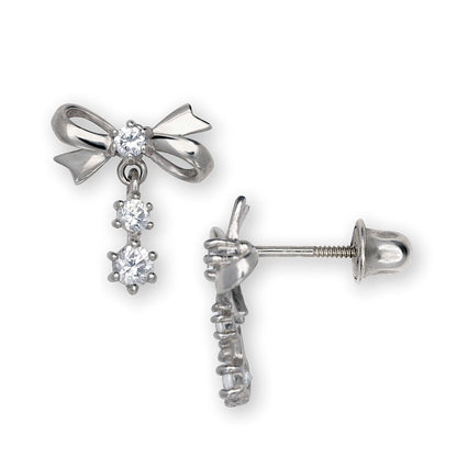 14K Yellow & White Gold Pretty Bow Dangle Earrings for Girls