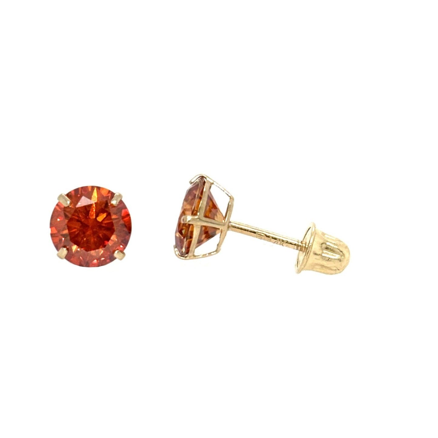 14K Gold GRA Certified D-VVS1 Round Orange Moissanite Screw Back Studs Earrings