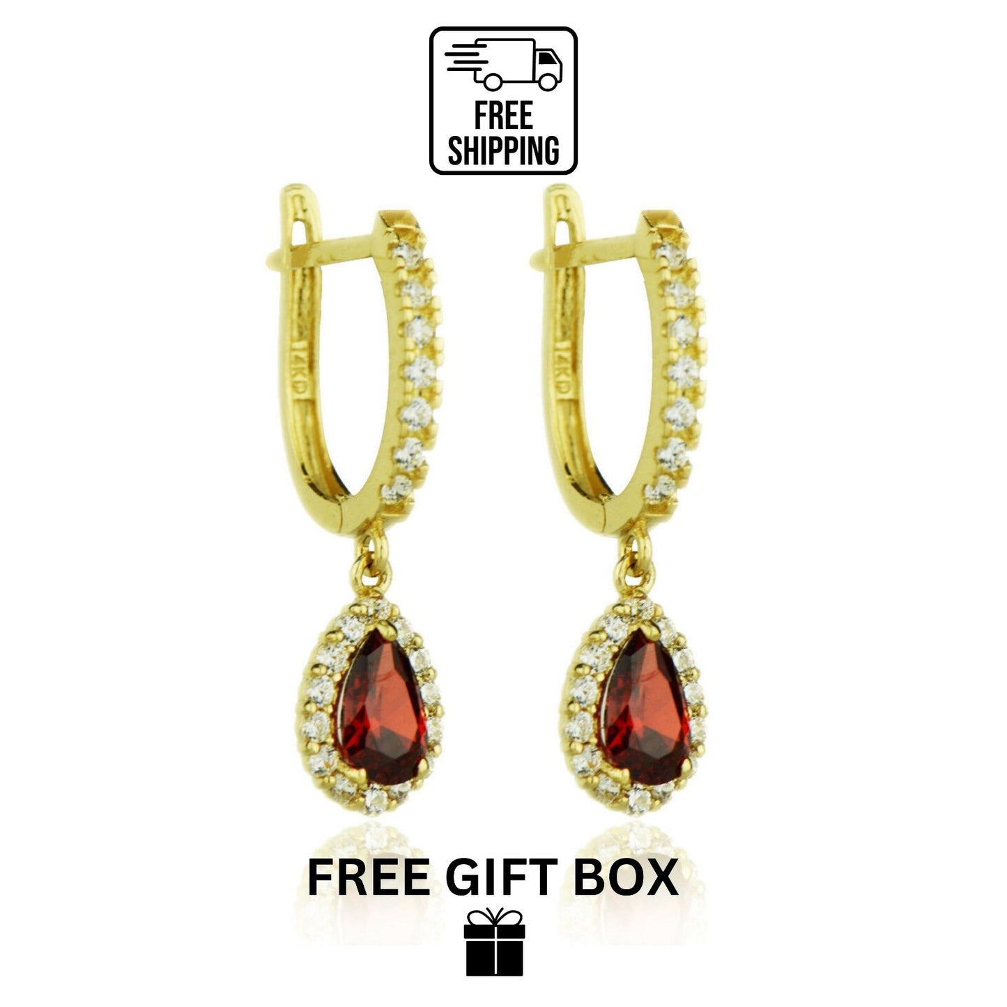 14k Yellow Gold Halo CZ Tear Drop Dangle Leverback Earrings