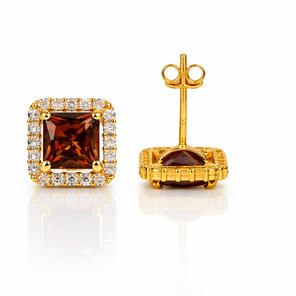 14k Yellow and White Gold Cushion Stud Earrings with Push Back