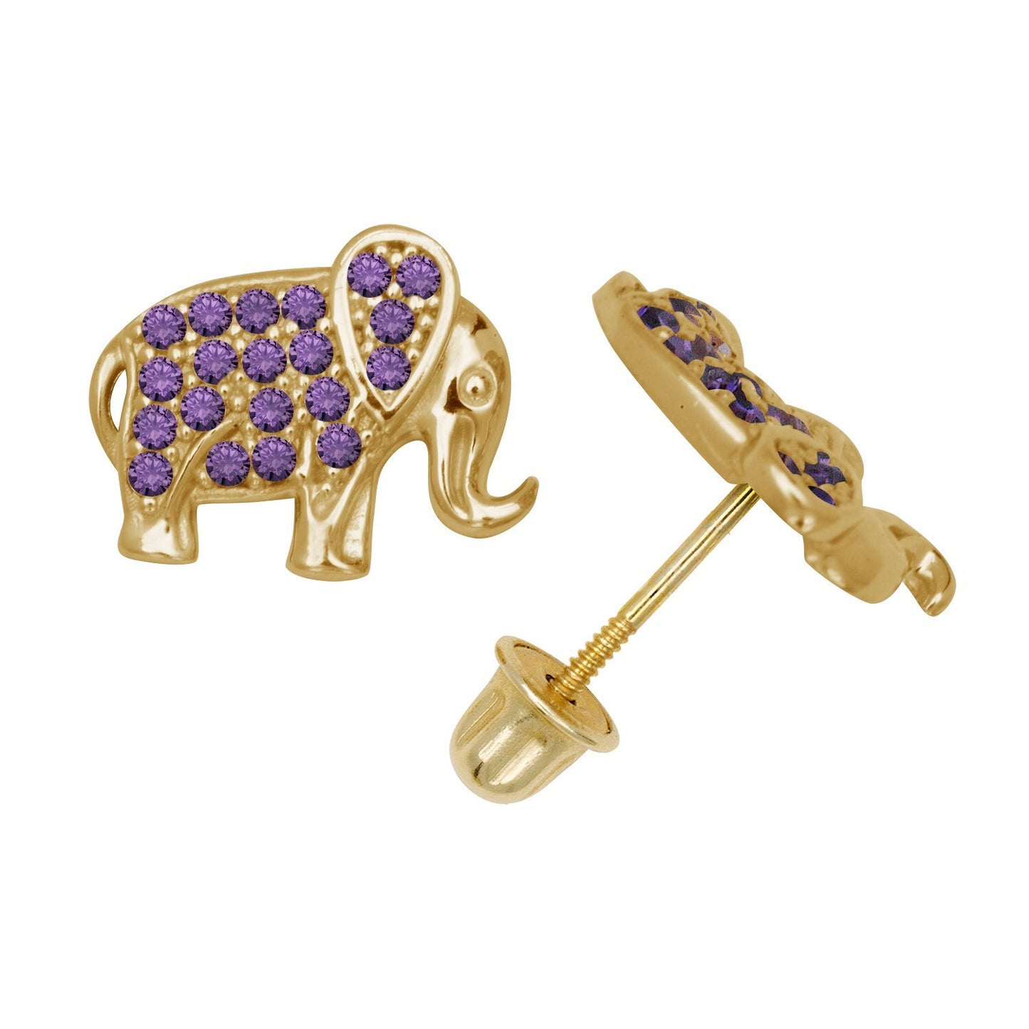 14K Yellow & White Gold Classic Elephant Studs Screw Back Earrings for Women