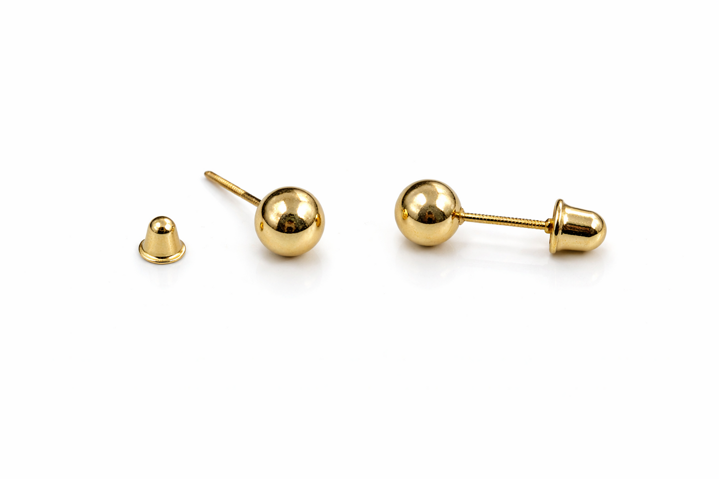 14k Solid Yellow Gold Ball stud earrings with screw back round High Polish