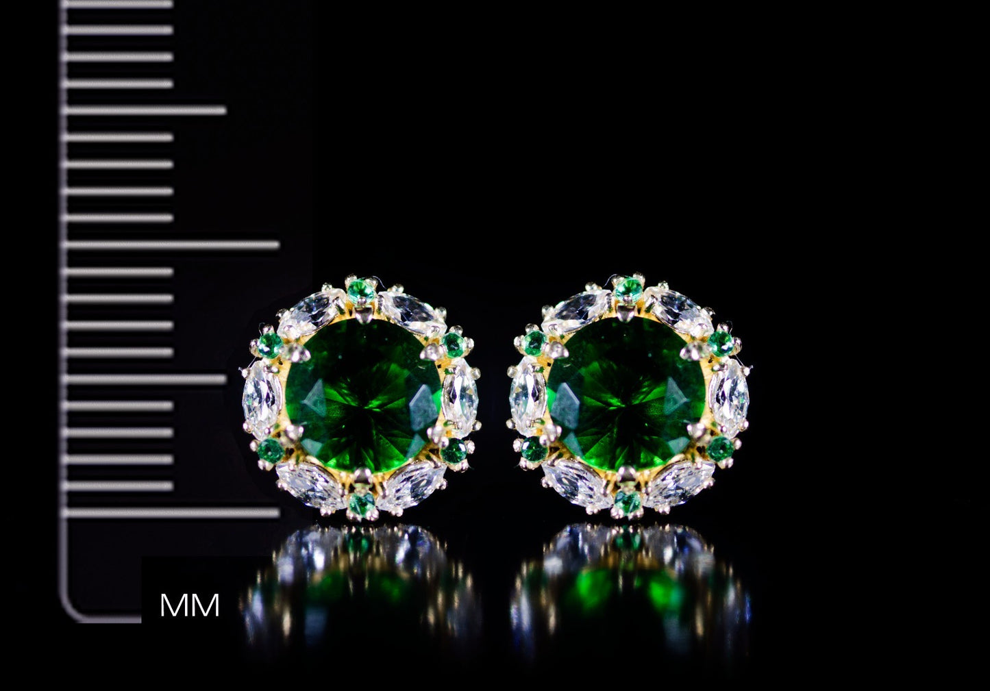 14k Yellow/White Gold Halo Marquise Stud Earrings