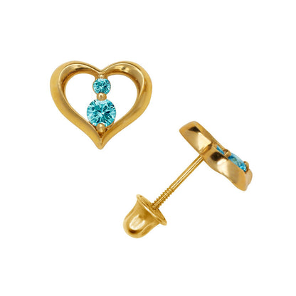 14K Yellow & White Gold Beutiful CZ Heart Shaped Stud Earrings for Women