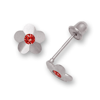 14K Yellow & White Gold Flower Screw Back Stud Earrings for Baby Girl