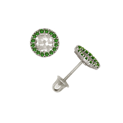 14k Yellow or White Gold Halo Round CZ Stud Earrings