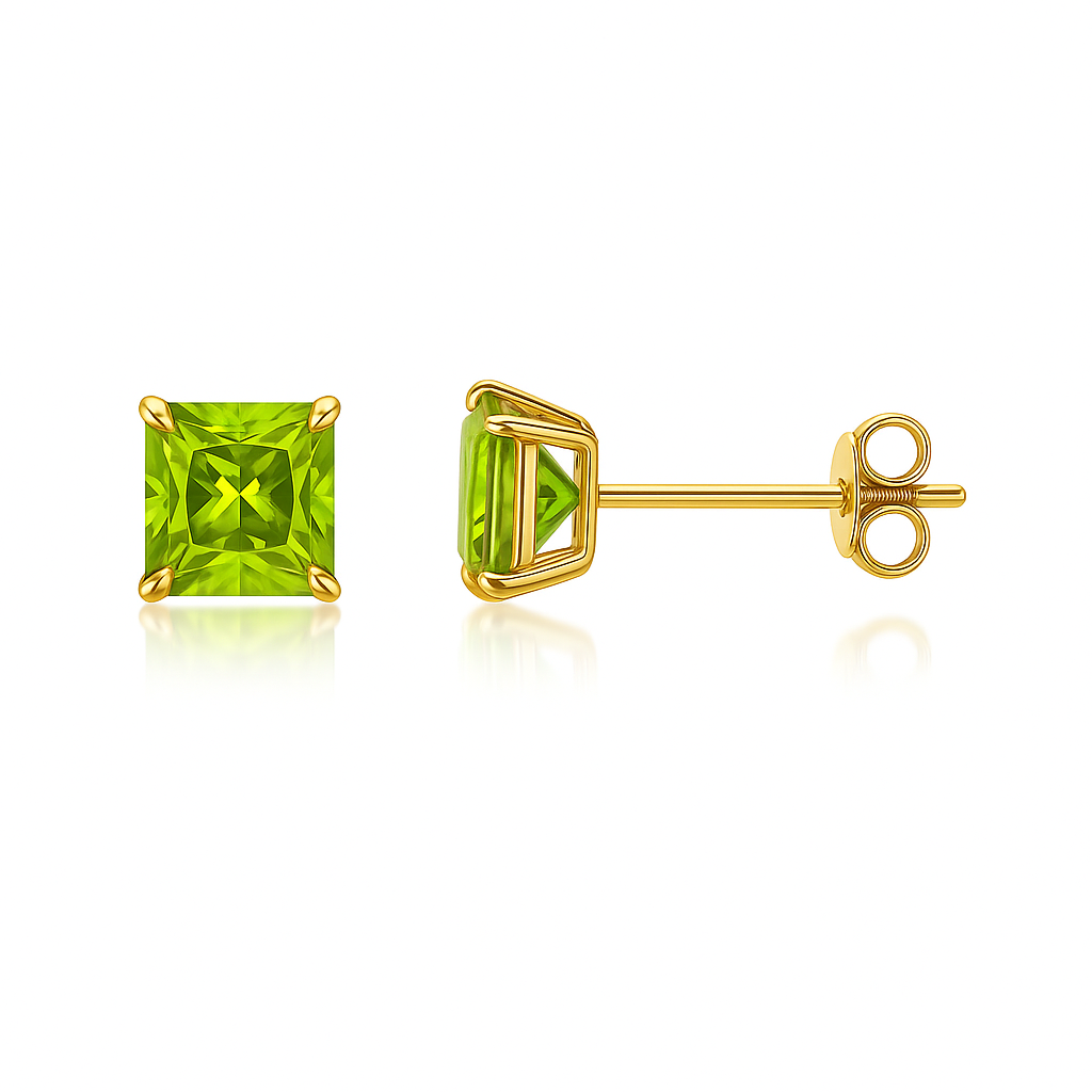 14k Yellow Gold Square Princess Cut Birthstone 5mm CZ Stud Earrings for Women