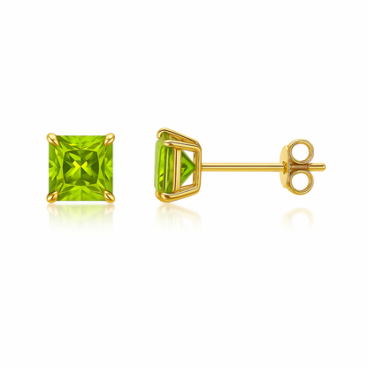 14k Yellow Gold Square Princess Cut Birthstone 5mm CZ Stud Earrings for Women