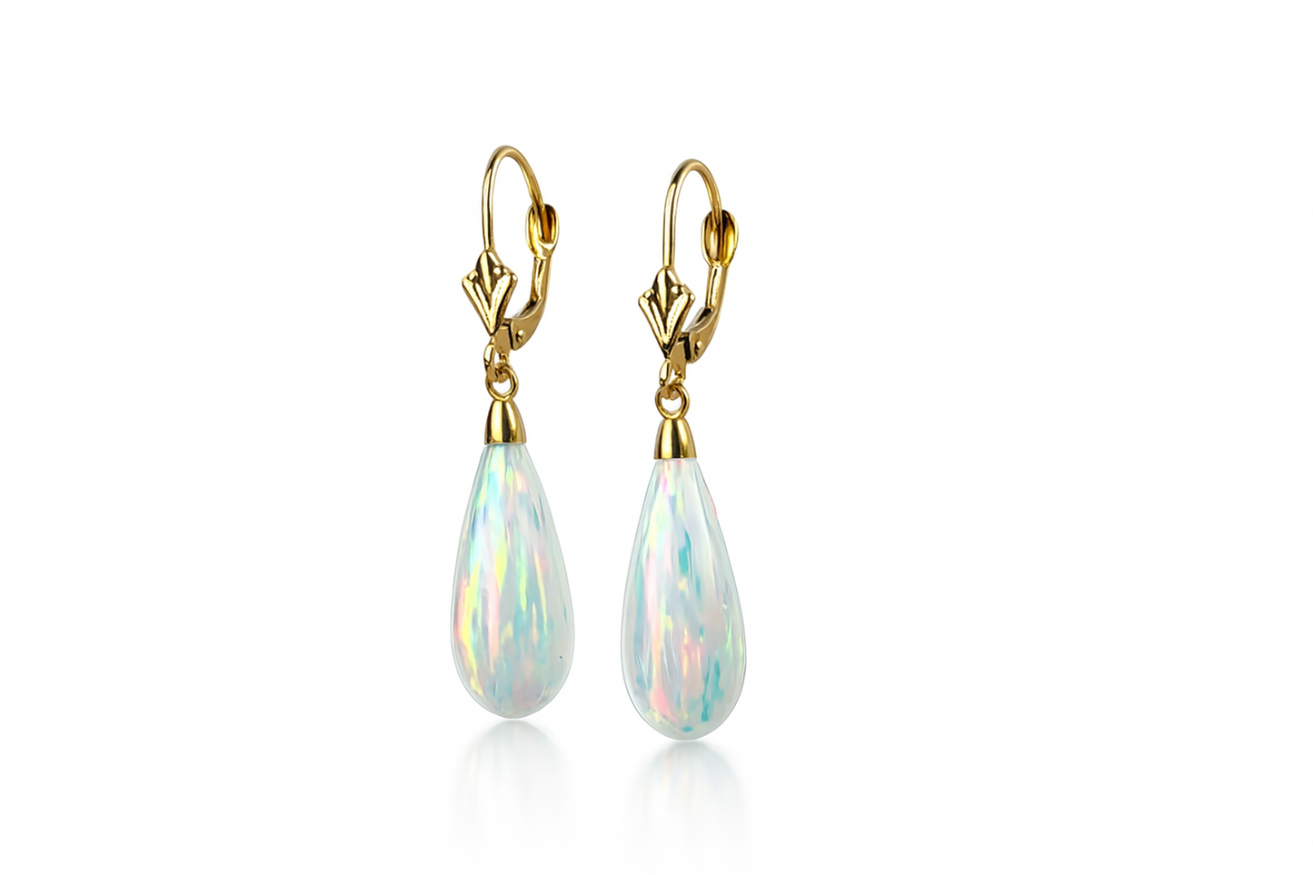 14k Yellow Gold Opal Leverback Earrings