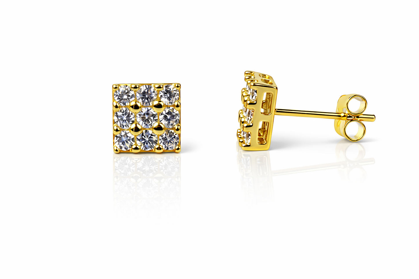 14K Yellow or White Gold Fancy Square CZ Stud Earrings