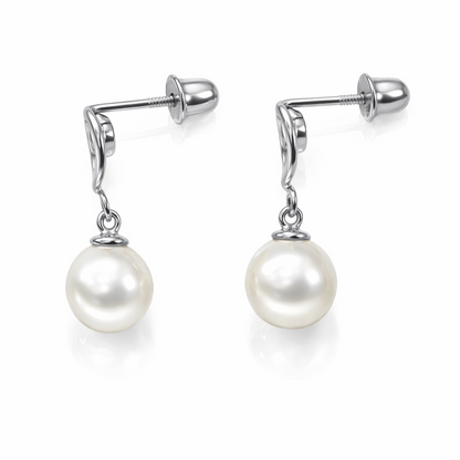 14K Yellow and White Gold Genuine Pearl CZ Stud Earring