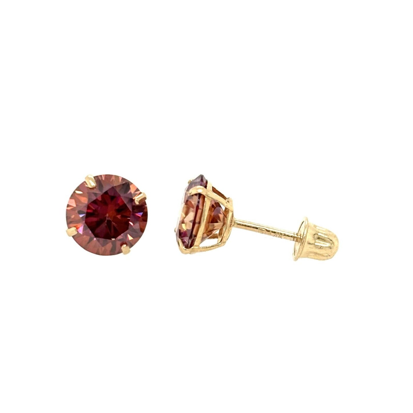 14K Gold GRA Certified D-VVS1 Watermelon Red Moissanite ScrewBack Studs Earrings