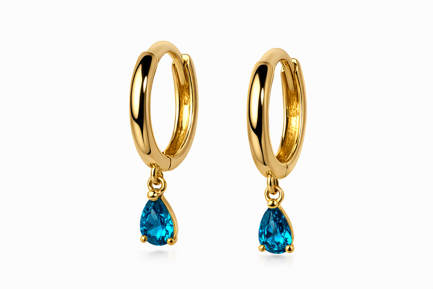 14k Yellow Gold Pear Shape Birthstone Huggie Earrings
