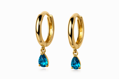 14k Yellow Gold Pear Shape Birthstone Huggie Earrings