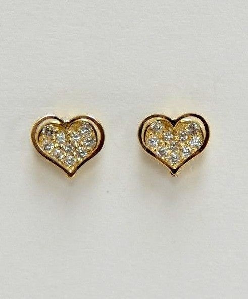 14K White Yellow Gold Heart Shape CZ Stud Earrings